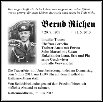 Traueranzeige von Bernd Richen von Südthüringer Presse