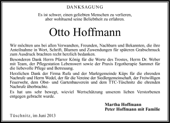 Traueranzeige von Otto Hoffmann von Neue Presse Coburg