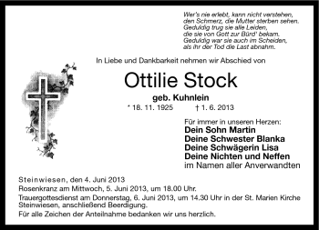 Traueranzeige von Ottilie Stock von Neue Presse Coburg