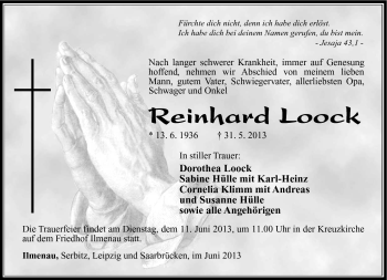 Traueranzeige von Reinhard Loock von Südthüringer Presse