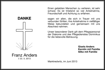 Traueranzeige von Franz Anders von Frankenpost