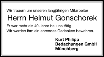 Traueranzeige von Helmut Gonschorek von Frankenpost