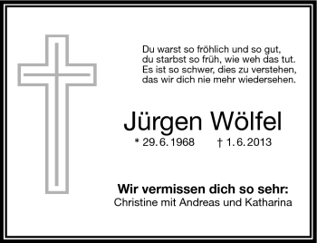 Traueranzeige von Jürgen Wölfel von Frankenpost