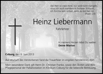 Traueranzeige von Heinz Liebermann von Neue Presse Coburg