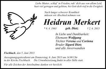 Traueranzeige von Heidrun Merkert von Neue Presse Coburg