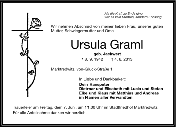 Traueranzeige von Ursula Graml von Frankenpost