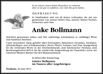 Traueranzeige von Anke Bollmann von Südthüringer Presse