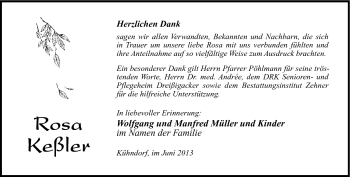 Traueranzeige von Rosa Keßler von Südthüringer Presse
