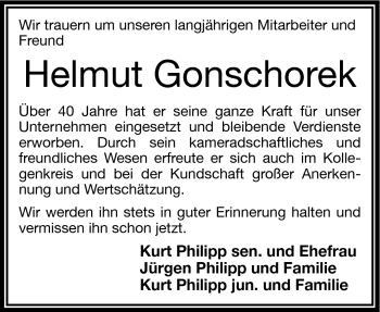 Traueranzeige von Helmut Gonschorek von Frankenpost