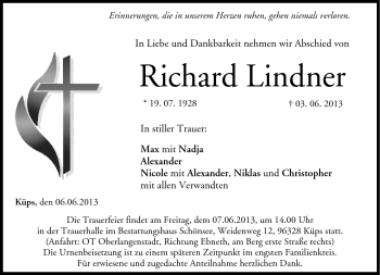 Traueranzeige von Richard Lindner von Neue Presse Coburg