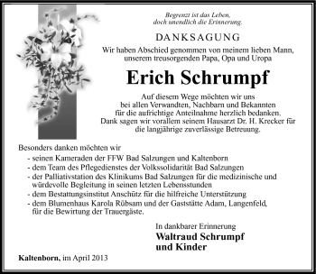 Traueranzeige von Erich Schrumpf von Südthüringer Presse
