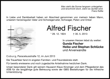 Traueranzeige von Alfred Fischer von Neue Presse Coburg