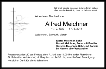 Traueranzeige von Alfred Meichner von Frankenpost