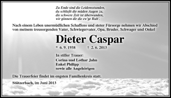 Traueranzeige von Dieter Caspar von Südthüringer Presse