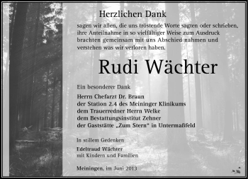 Traueranzeige von Rudoplph Wächter von Südthüringer Presse
