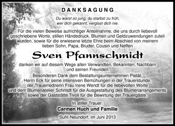 Traueranzeige von Sven Pfannschmidt von Südthüringer Presse