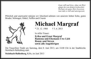 Traueranzeige von Michael Margraf von Südthüringer Presse