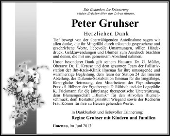 Traueranzeige von Peter Gruhser von Südthüringer Presse