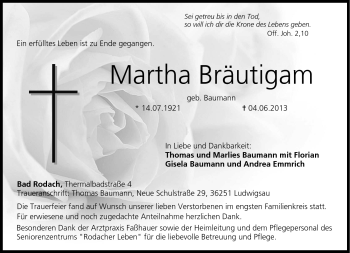 Traueranzeige von Martha Bräutigam von Neue Presse Coburg