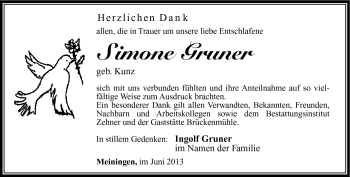 Traueranzeige von Simone Gruner von Südthüringer Presse