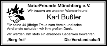 Traueranzeige von Karl Bußler von Frankenpost