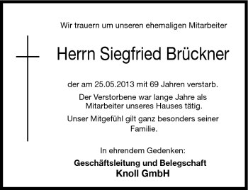 Traueranzeige von Siegfried Brückner von Neue Presse Coburg