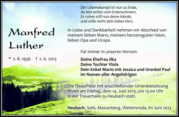 Traueranzeige von Manfred Luther von Südthüringer Presse
