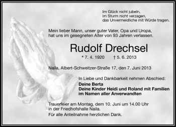 Traueranzeige von Rudolf Drechsel von Frankenpost