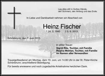 Traueranzeige von Heinz Fischer von Frankenpost