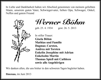 Traueranzeige von Werner Böhm von Südthüringer Presse
