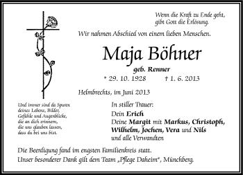 Traueranzeige von Maja Böhner von Frankenpost