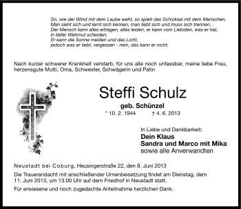 Traueranzeige von Steffi Schulz von Neue Presse Coburg
