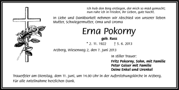 Traueranzeige von Erna Pokorny von Frankenpost
