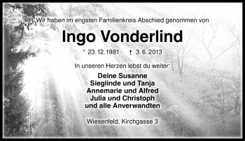 Traueranzeige von Ingo Vonderlind von Neue Presse Coburg