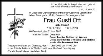 Traueranzeige von Gusti Ott von Frankenpost