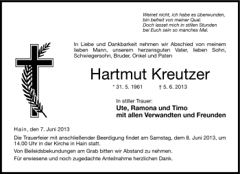 Traueranzeige von Hartmut Kreutzer von Neue Presse Coburg