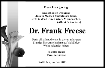 Traueranzeige von Frank Freese von Südthüringer Presse