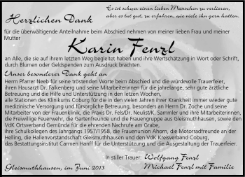 Traueranzeige von Karin Fenzl von Neue Presse Coburg