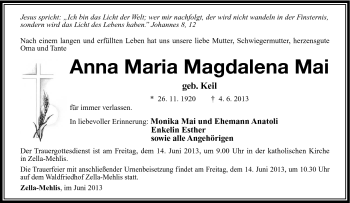 Traueranzeige von Anna Mai von Südthüringer Presse