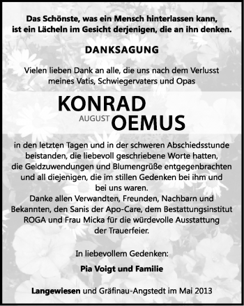 Traueranzeige von Konrad August Oemus von Südthüringer Presse
