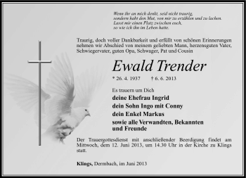 Traueranzeige von Ewald Trender von Südthüringer Presse