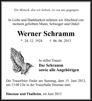Traueranzeige von Werner Schramm von Südthüringer Presse