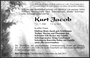 Traueranzeige von Kurt Jacob von Südthüringer Presse