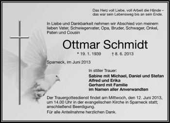 Traueranzeige von Otmar Schmidt von Frankenpost