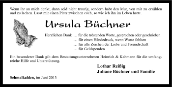 Traueranzeige von Ursula Büchner von Südthüringer Presse