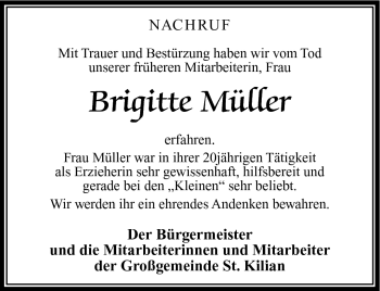 Traueranzeige von Brigitte Müller von Südthüringer Presse