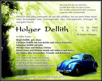 Traueranzeige von Holger Dellith von Südthüringer Presse
