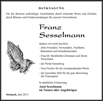 Traueranzeige von Franz Sesselmann von Südthüringer Presse
