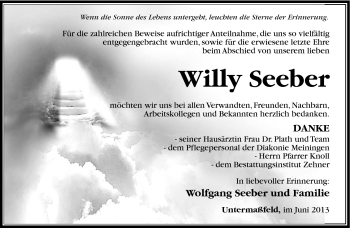 Traueranzeige von Willy Seeber von Südthüringer Presse