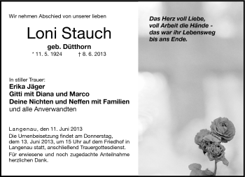 Traueranzeige von Loni Stauch von Neue Presse Coburg